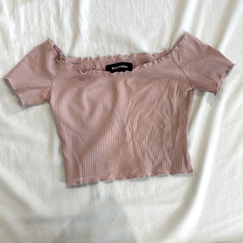 Reformation Off the Shoulder Crop Top